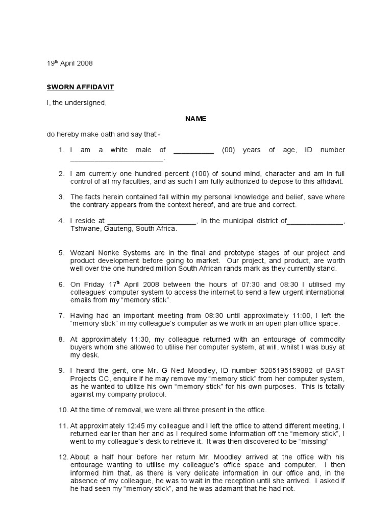 types of affidavits affidavit format